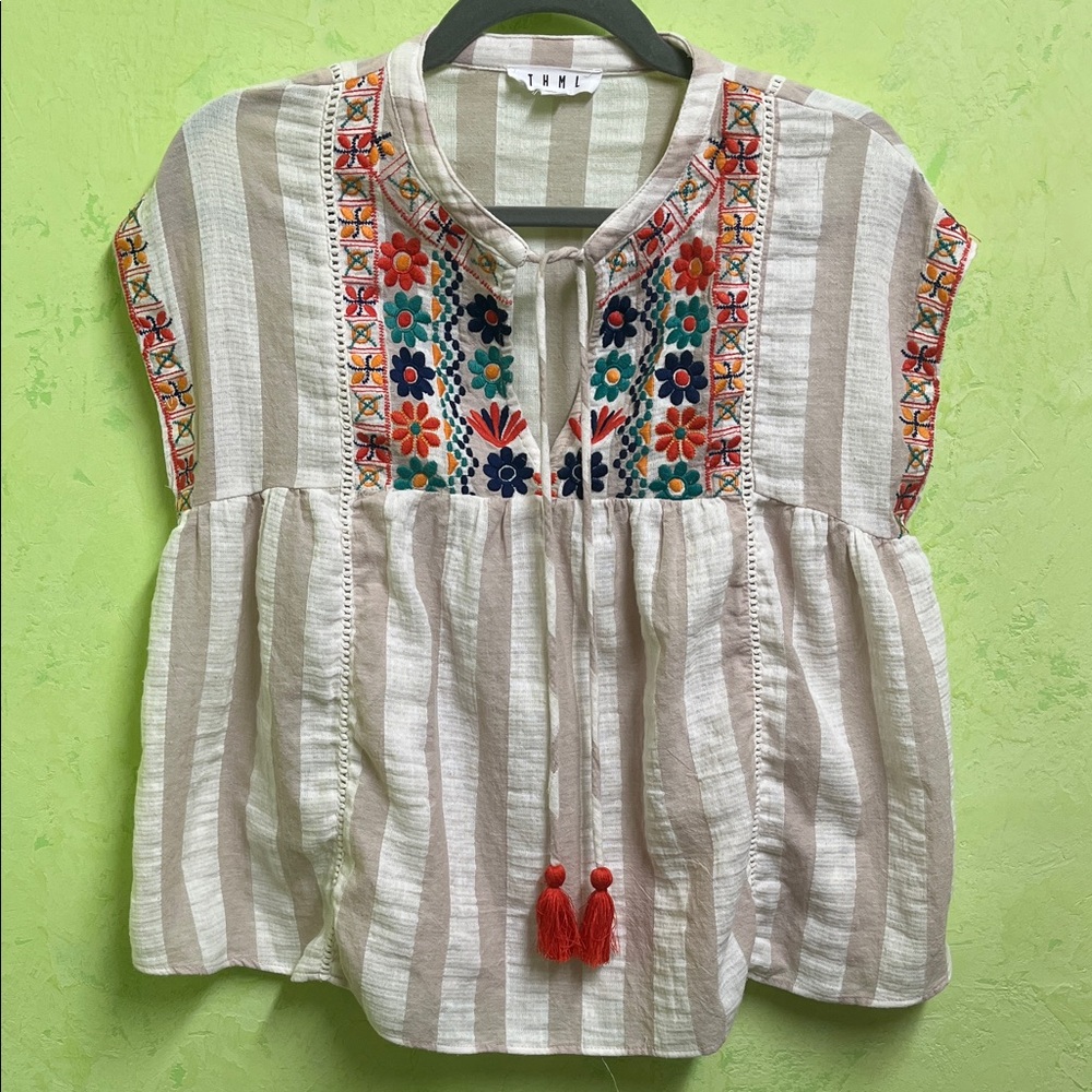 THML Anthropologie Striped Boho Blouse Top Shirt